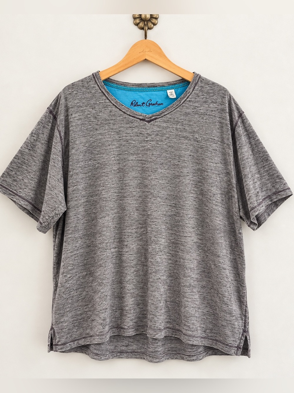 Robert Graham Men’s Heather Gray V-Neck T-Shirt 2XL Cotton Modal